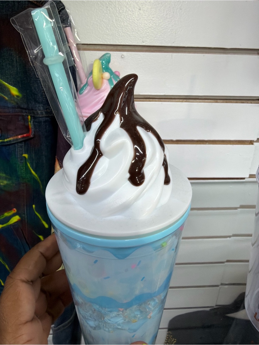 Blue Ice Cream Sundae Tumbler with Straw | Double Wall Dessert Cup